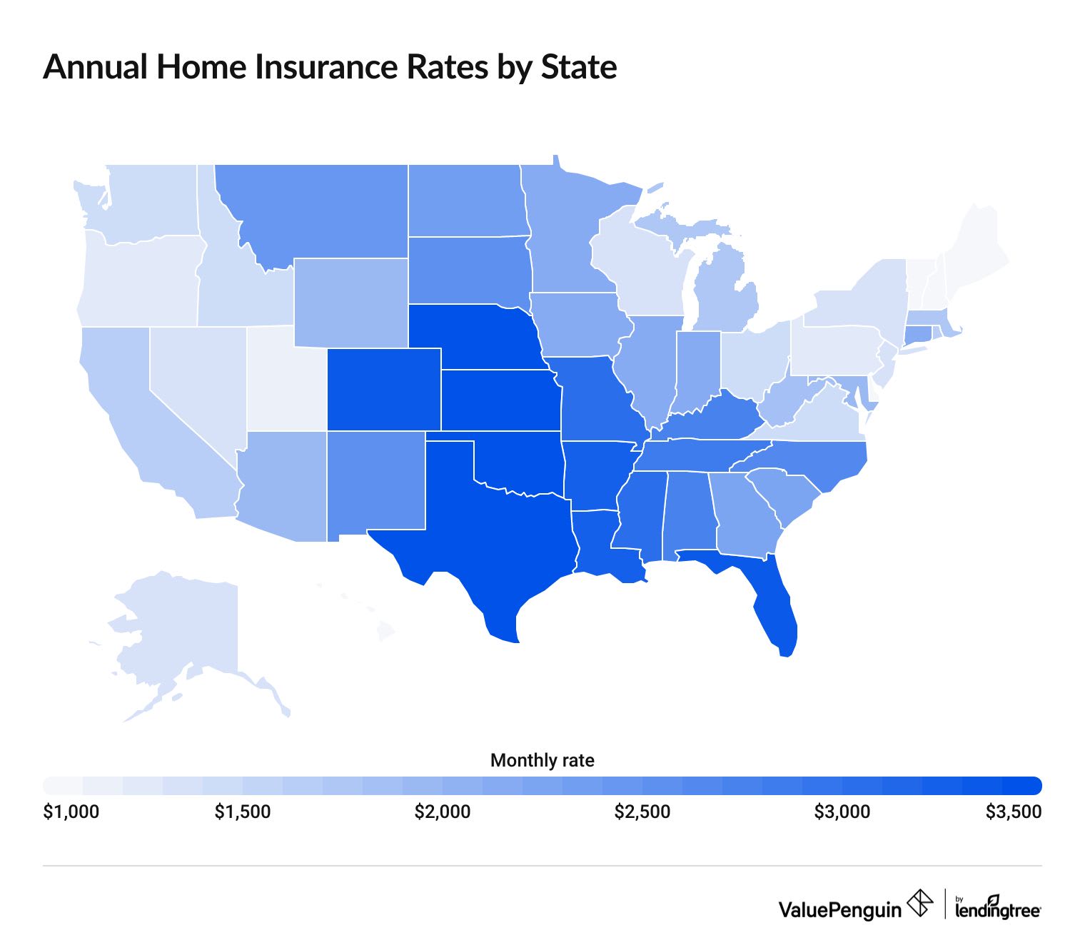 Average house insurance cost by state
