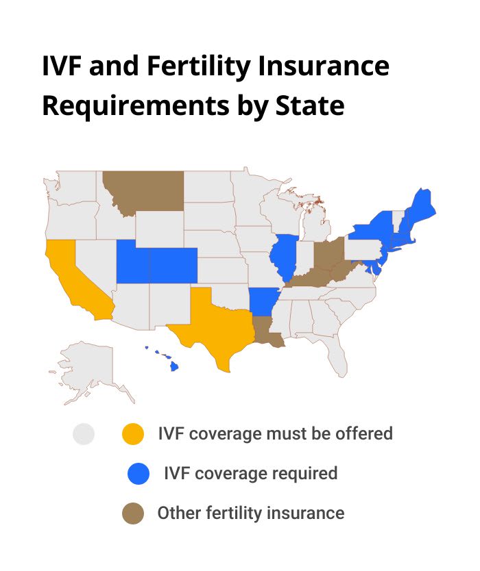 map of America showing which states require IVF and fertility insurance