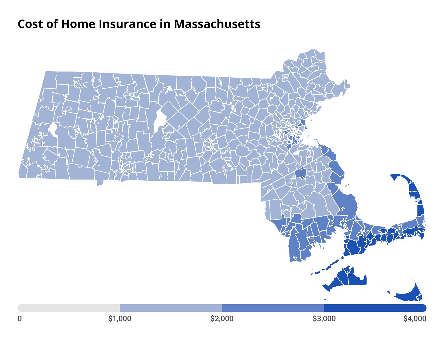 map of Massachusts home insurance costs