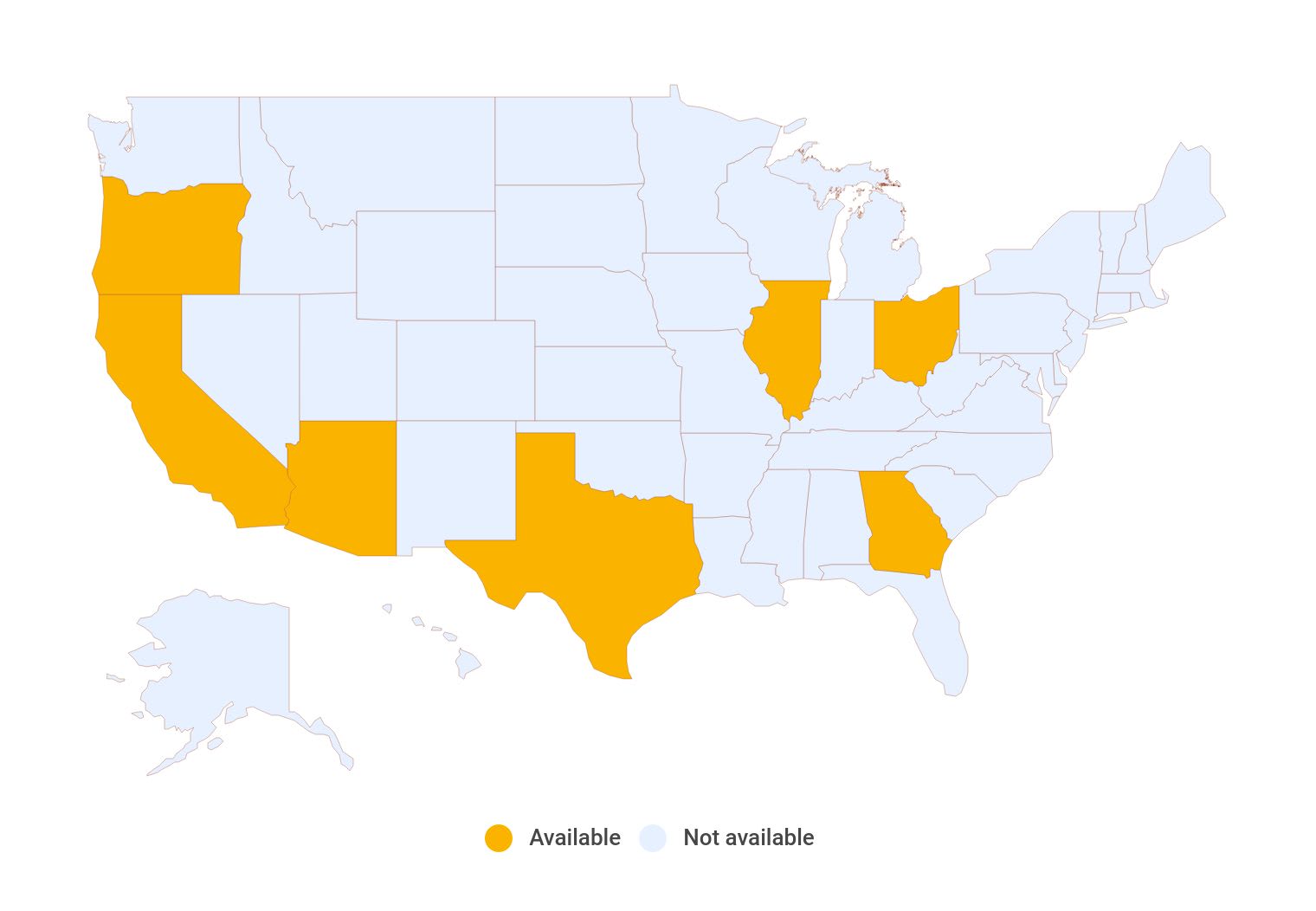 Map showing Mile Auto insurance availability by state