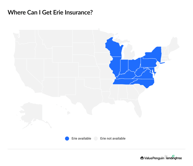 Map showing where Erie sells insurance