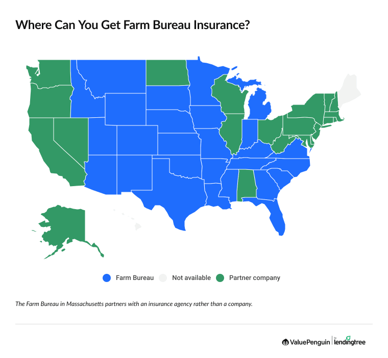 Map showing where Farm Bureau insurance is available