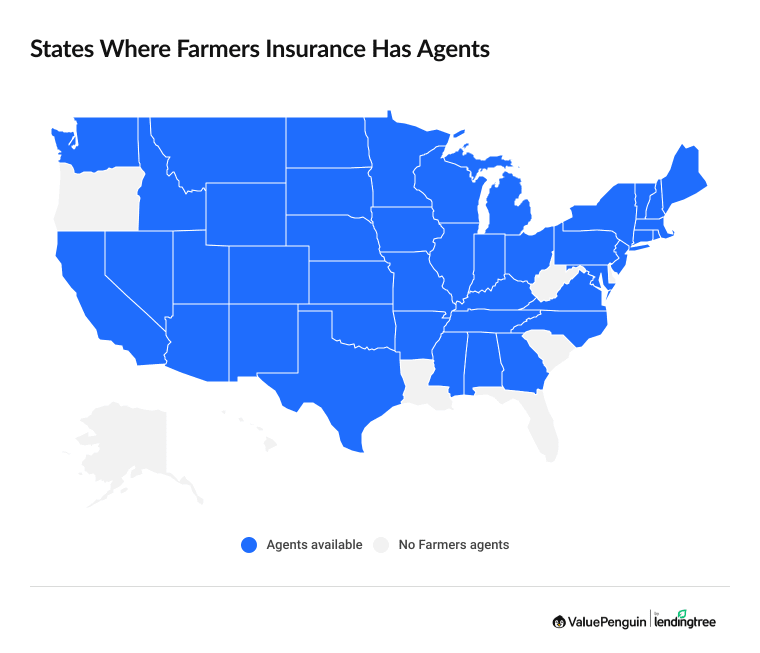 Map showing states where Farmers has insurance agents