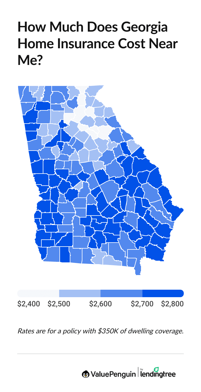 Average cost of GA homeowners insurance by county