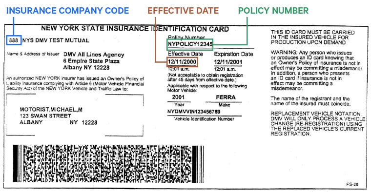 New York insurance card