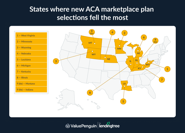 West Virginia had the largest percentage decline in new consumer plan selections.