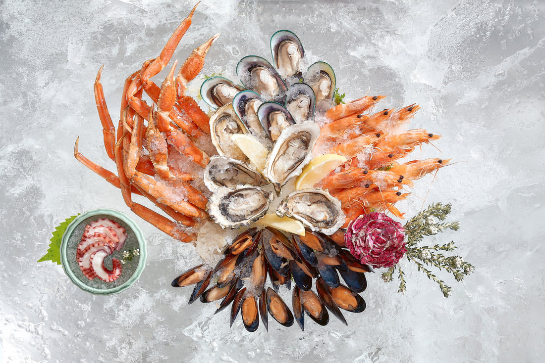 cold seafood on ice