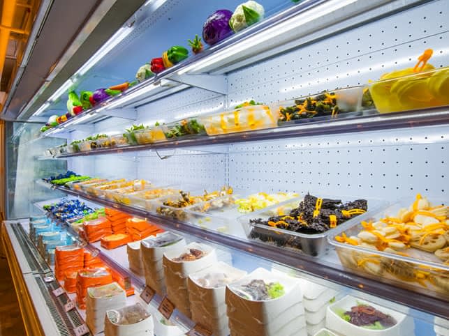 Shelf filled with hot pot ingredients