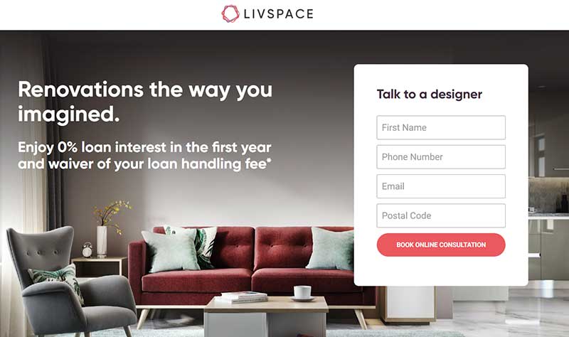 livspace landing page renovation