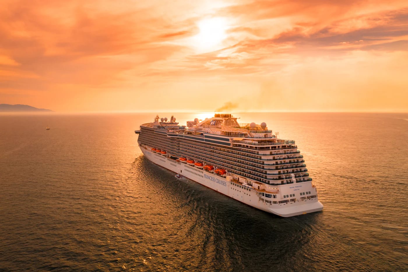 sunset picture of a cruise ship
