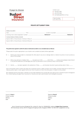 Sample question from Budget Direct's Private settlement form