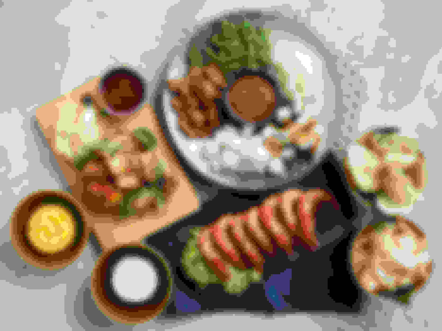 Indonesian dishes on a marble table