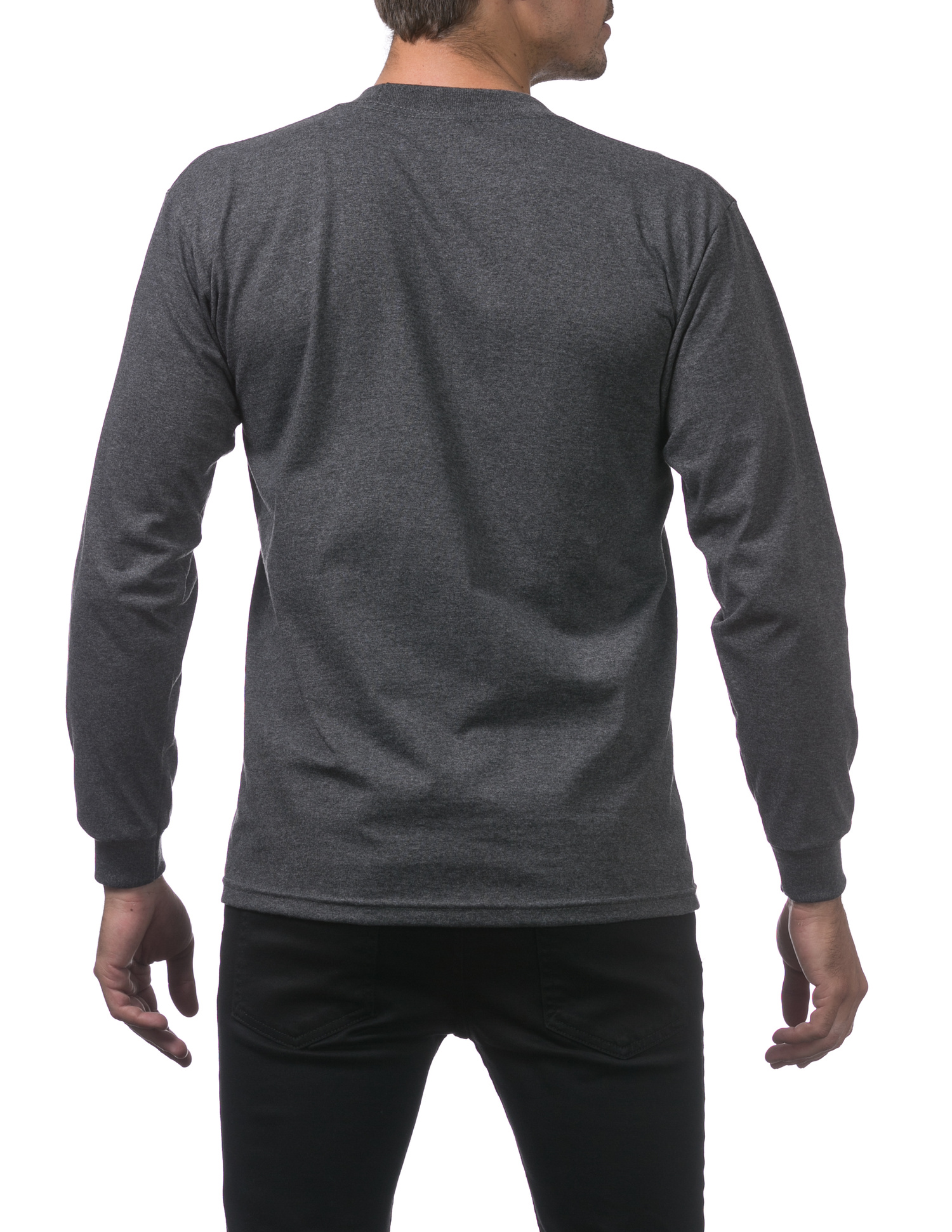 Mens Heavyweight Long Sleeve T-Shirt Plain Crew Neck Casual Relaxed Fit ...