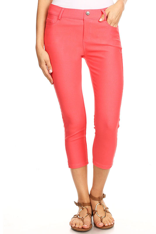 Women's Stretchy Slim Jeggings with 5 Pockets Cotton Blend, Coral X-Large 