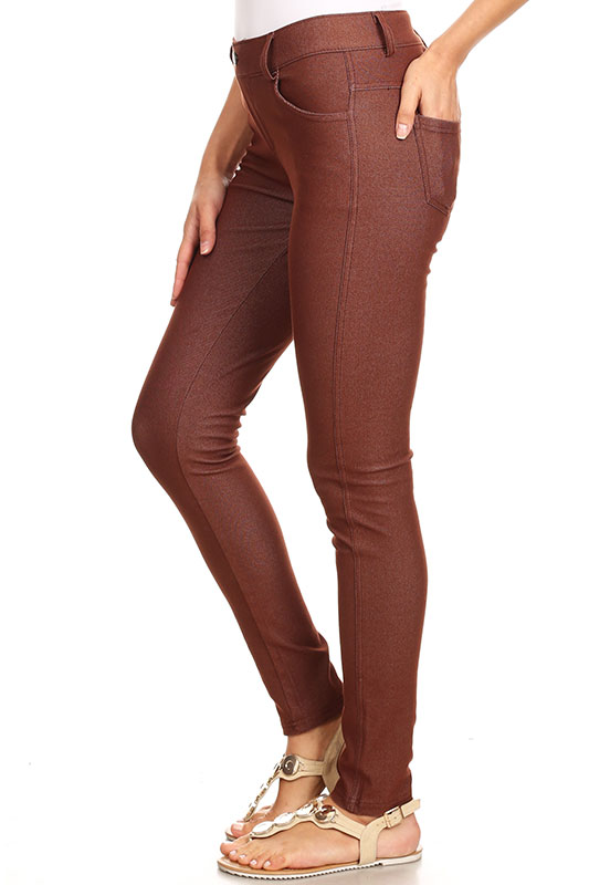 gvdentm Brown Leggings for Women Women's Cotton Blend Stretch Pull-on  Jeggings with Pockets