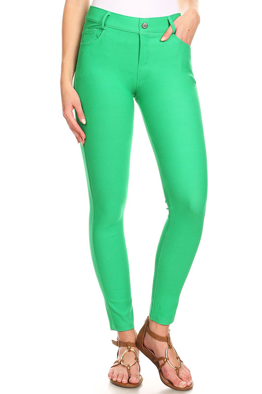 Cotton casual wear green jeggings - G3-WJJ0335 