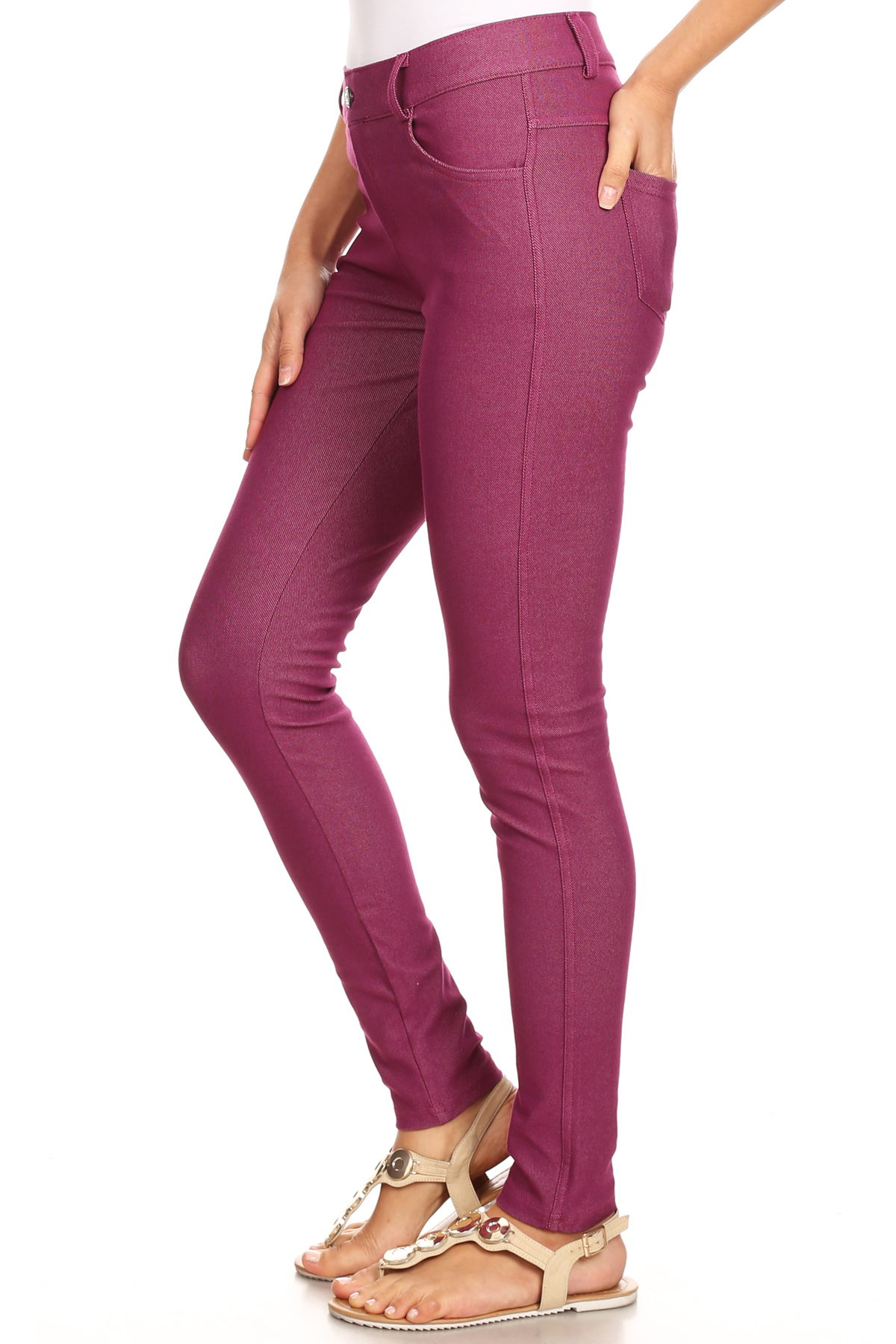 Yelete Womens Cotton Blend Pull On Color Jeggings (Burgundy, S/M) :  : Clothing, Shoes & Accessories