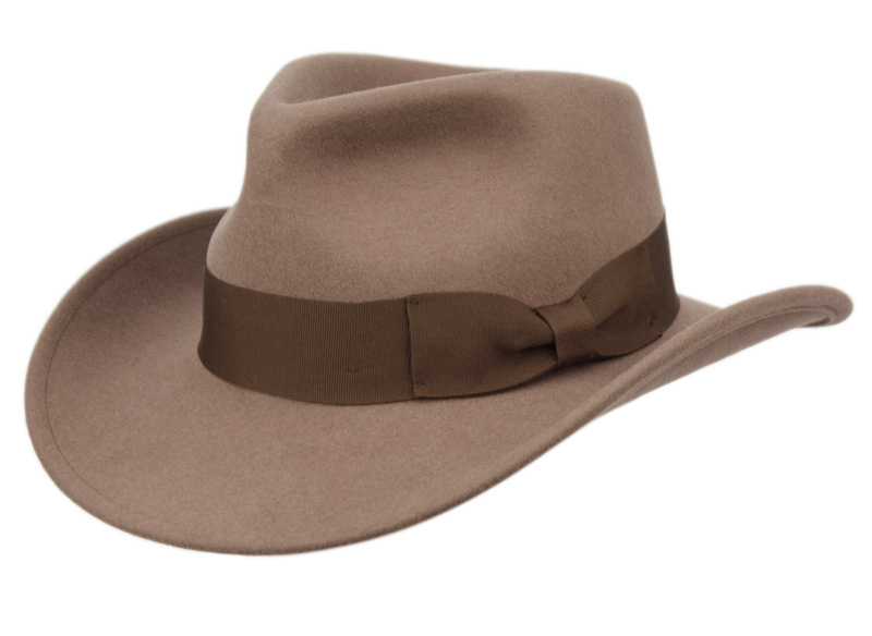 Premium Wool Felt Indiana Jones Fedora Hat w/Grosgrain Band Crush-able  Outback