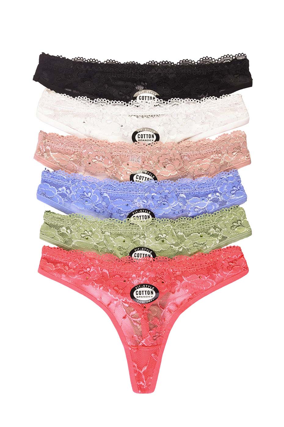 6 Pack Of Womens No Show Cotton Thong Panties Underwear Low Rise W 