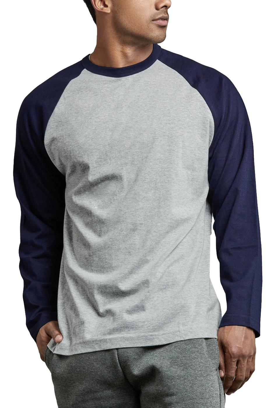 Men's Long Sleeve Baseball T-Shirt Raglan Jersey Two Tone Active Tee