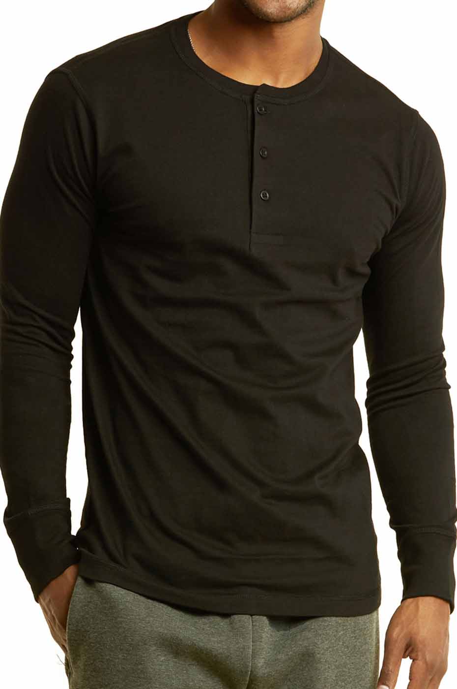 Men s Long Sleeve Henley 3 Button Pullover Cotton T Shirt Crew Neck EBay