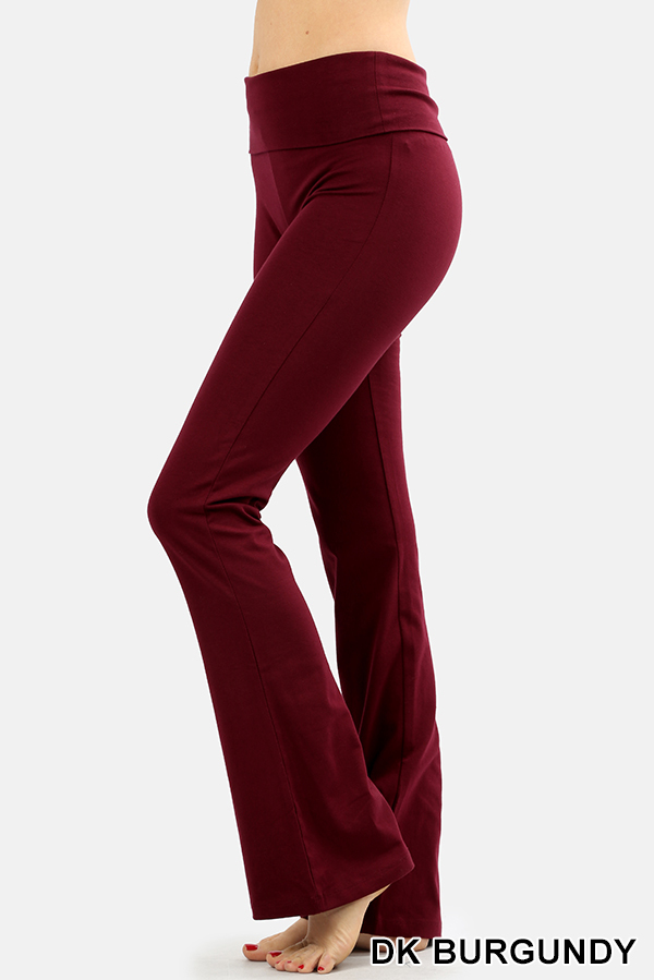 Premium Cotton Fold-Over Yoga Flare Pants Stretchy Workout Everyday Leggings