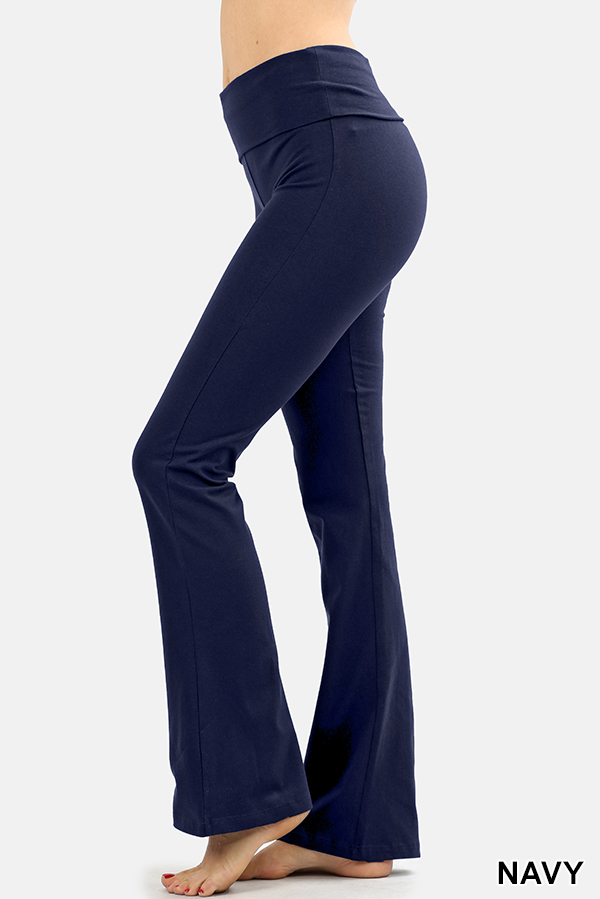  Zenana Premium Cotton FOLD Over Yoga Flare Pants, Navy