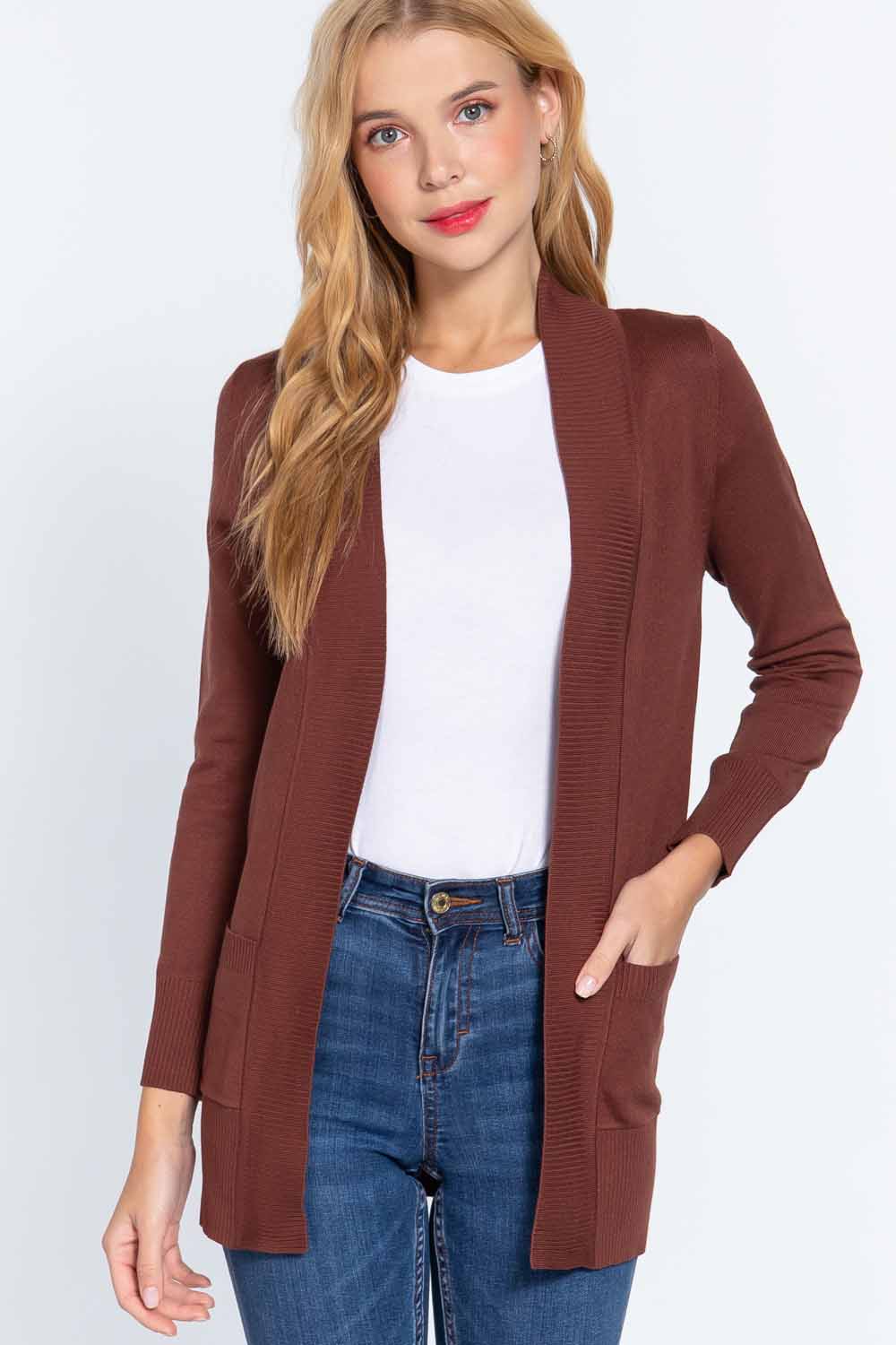 Women's Cardigan Long Sleeve Open Front Draped Sweater Rib Banded w ...