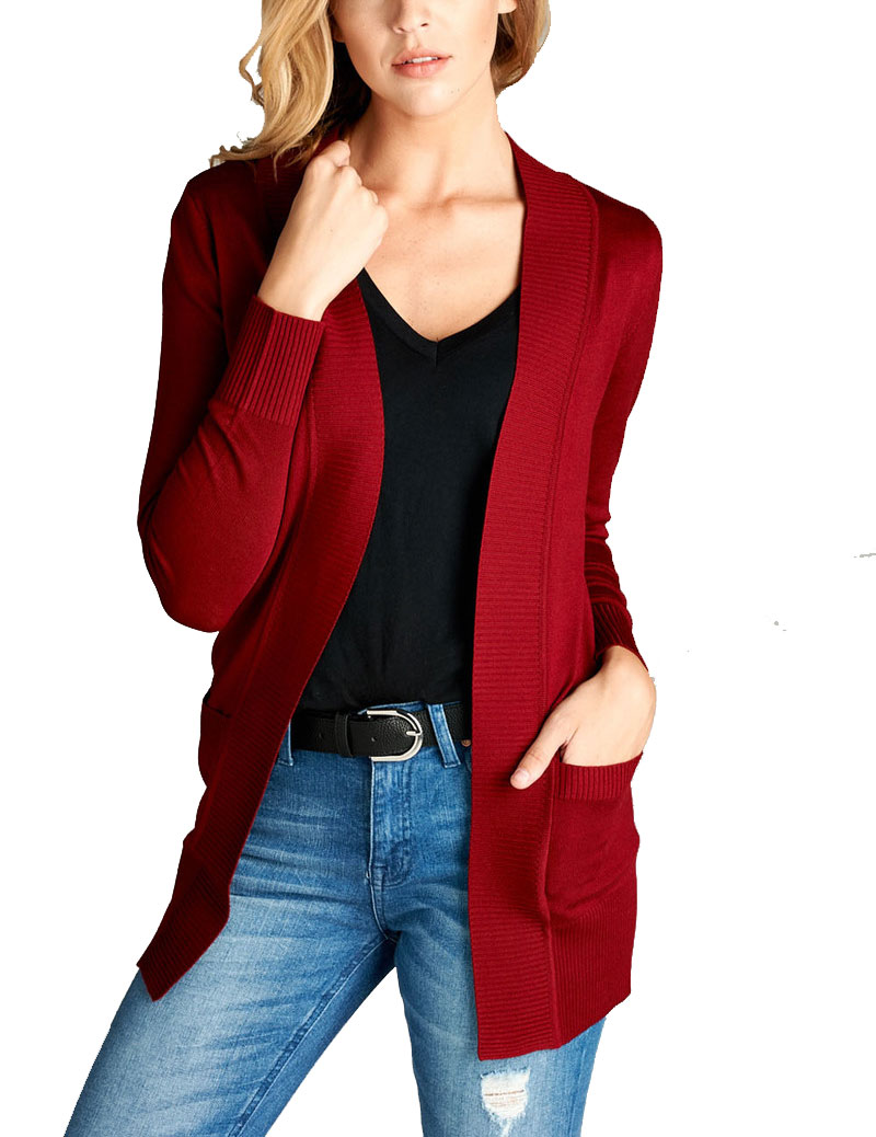 Women's Cardigan Long Sleeve Open Front Draped Sweater Rib Banded w ...