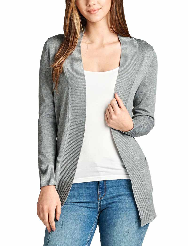 Women's Cardigan Long Sleeve Open Front Draped Sweater Rib Banded w ...