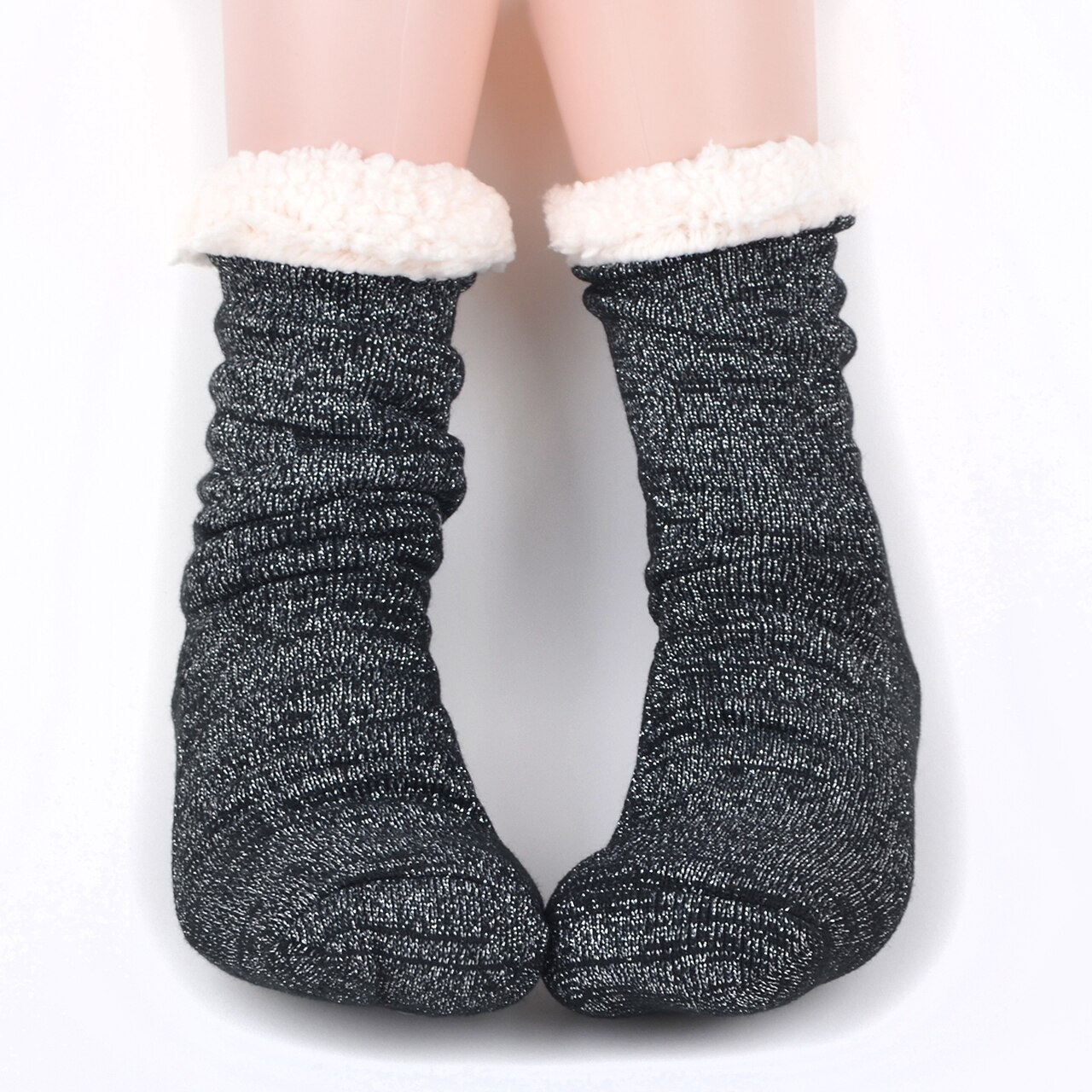 Womens Sherpa Lined Non Slip Slipper Socks Soft Warm Thick Knit Ebay 