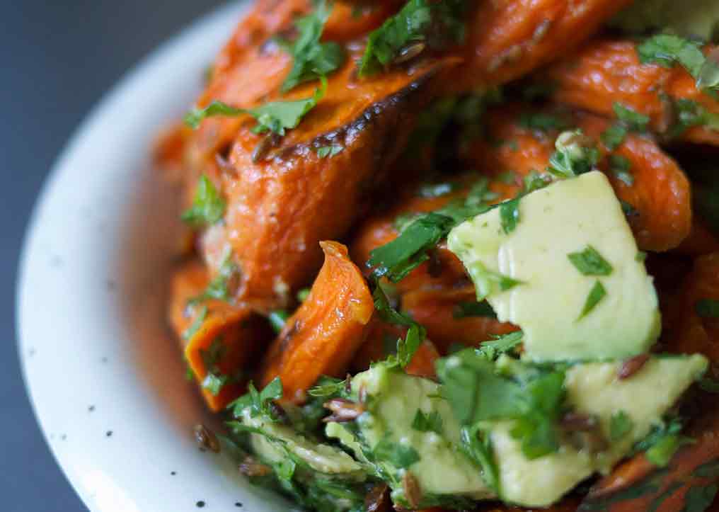 Roasted Carrot Salad With Avocado, Cumin Seed, Lemon, & Cilantro Recipe