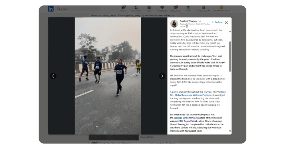 Employee sharing her win after Marathon.webp