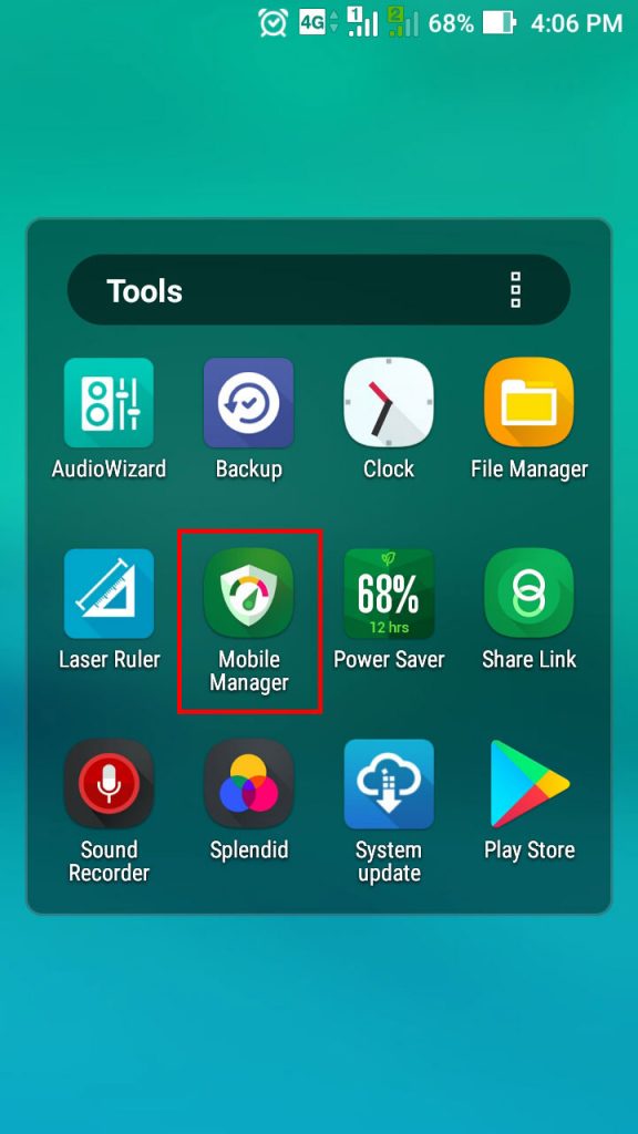 Mobile Manager in ASUS mobile interface screenshot