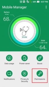 App permission button in ASUS mobile