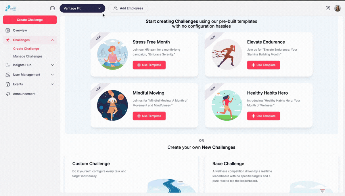 journey challenge vantage fit hr dashboard