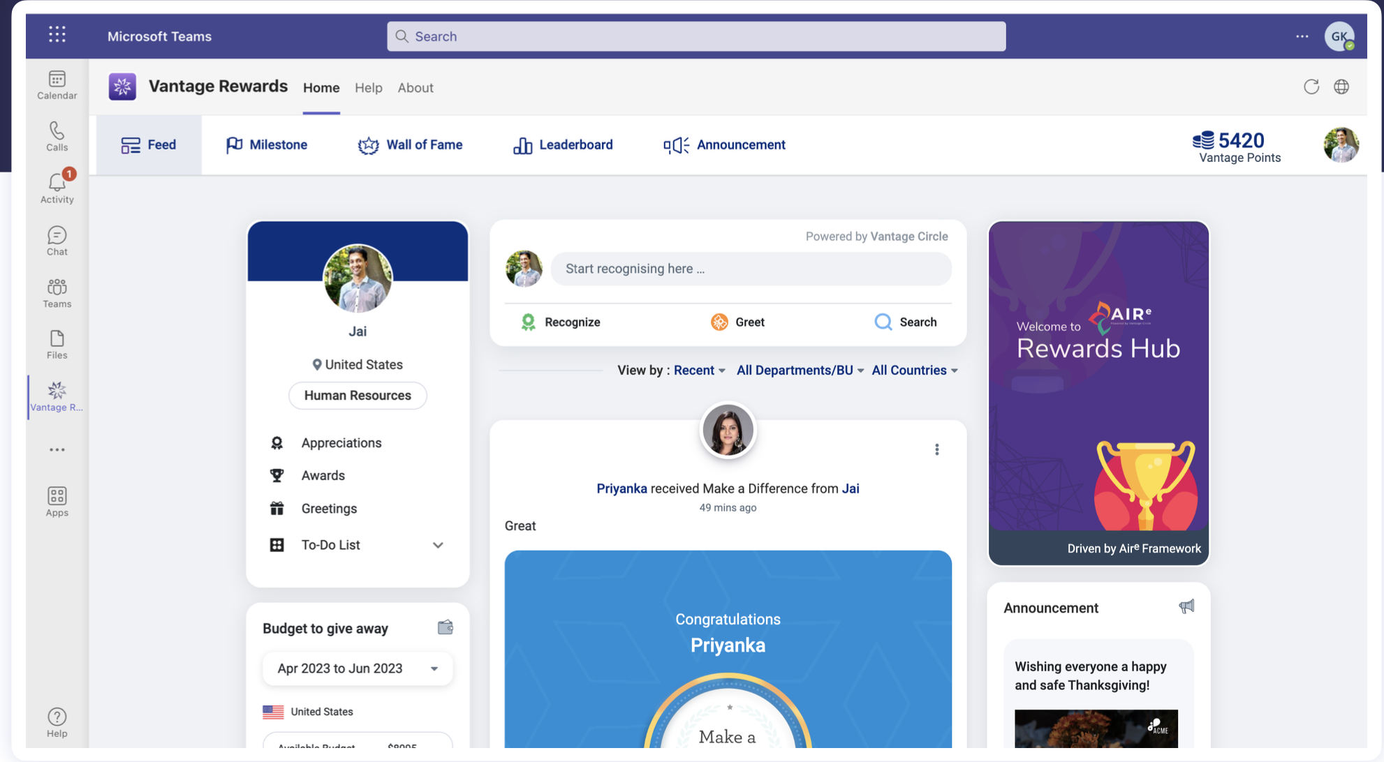 Vantage Recognition and MS Teams Integration