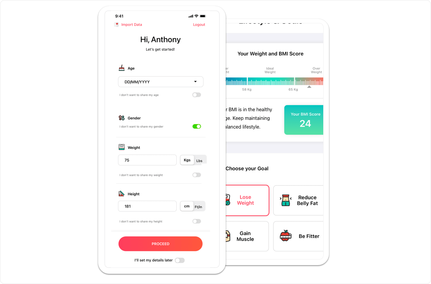 Vantage Fit health risk assessment questionnaire showing simple employee health data input interface.