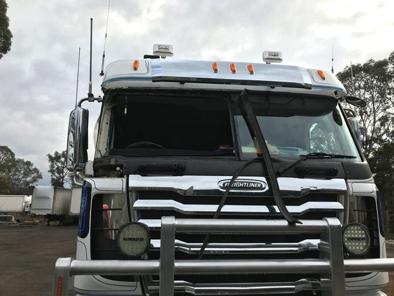 Front windscreen removed from Freightliner truck