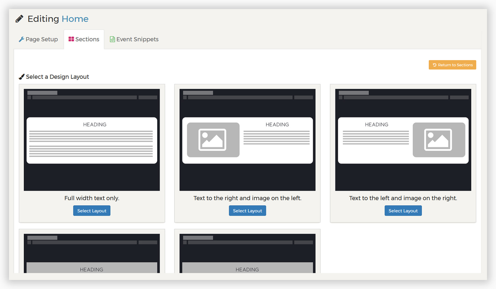 Choosing a design layout section