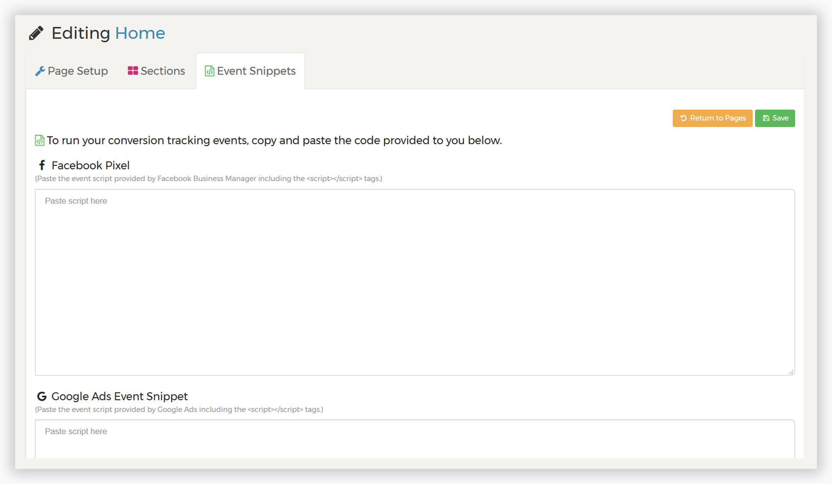 Page event snippets