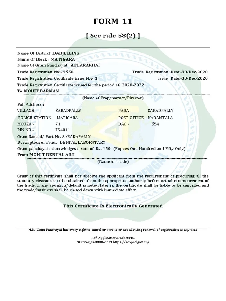 Trade License Certificate