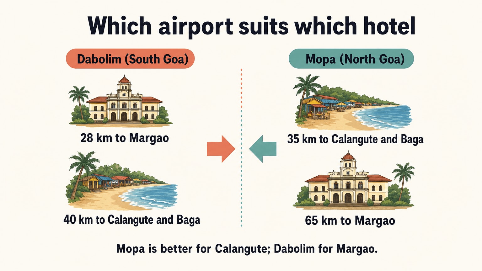 Veetrips Distances from Dabolim and Mopa airports to Calangute and Margao