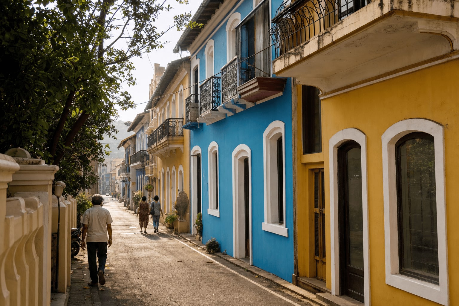 Veetrips Colourful Portuguese-style houses on a lane in Fontainhas, Panaji