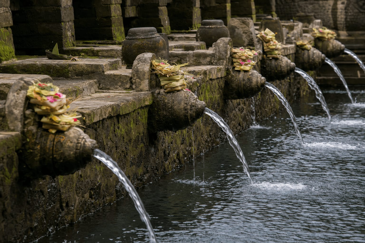 Veetrips Water spouts and bathing pool inside Tirta Empul temple