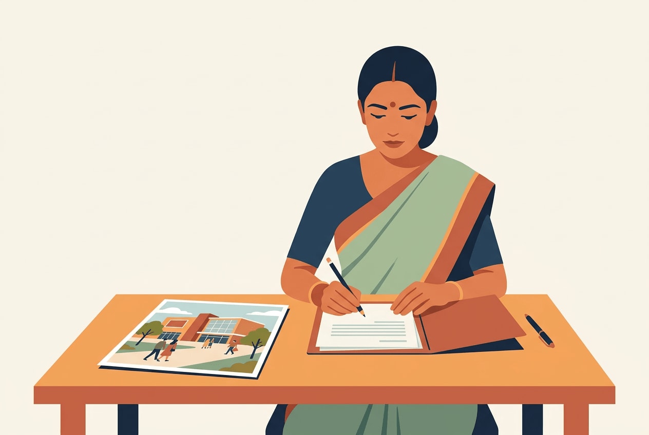 A buyer at a table holding a mall brochure in one hand and a flat's paperwork in the other, weighing them