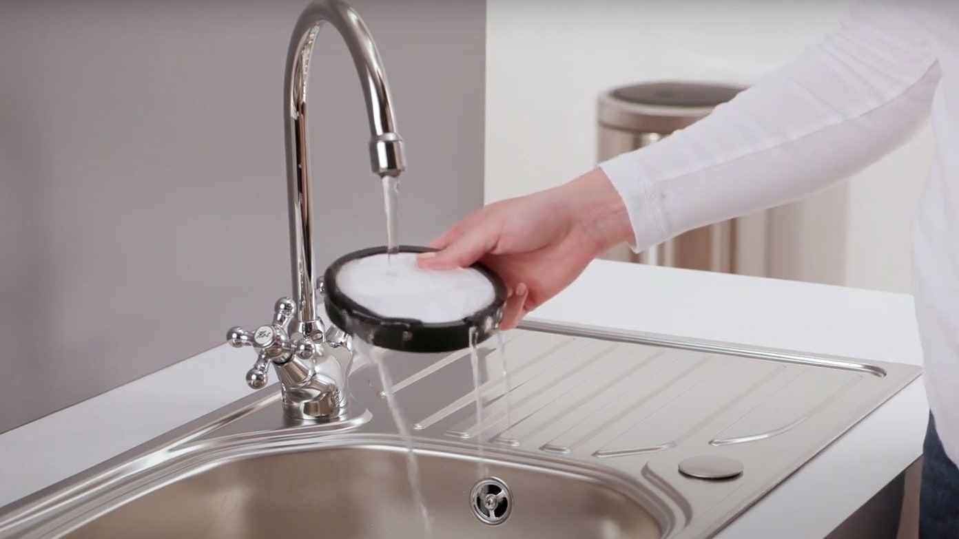 Rinse filter under tap