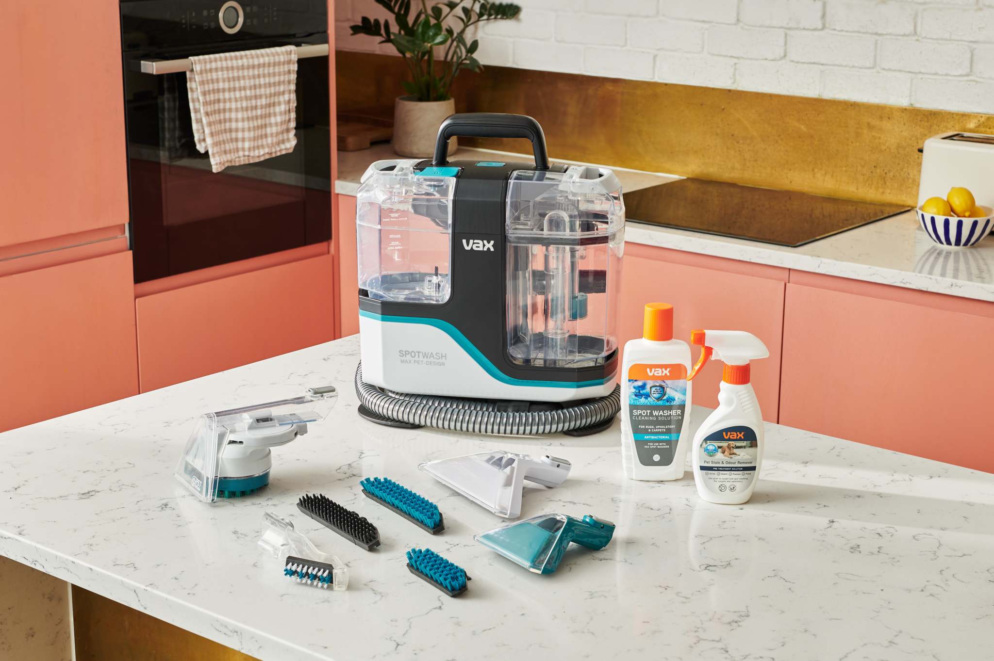 AA - HomePro Web Updates/AAA - New PDP Gallery Content/SpotWash/SpotWash Max Pet-Design + Car/VAX_SpotWash_Max_Pet-Design_-_Machine_and_Tools_on_Worktop