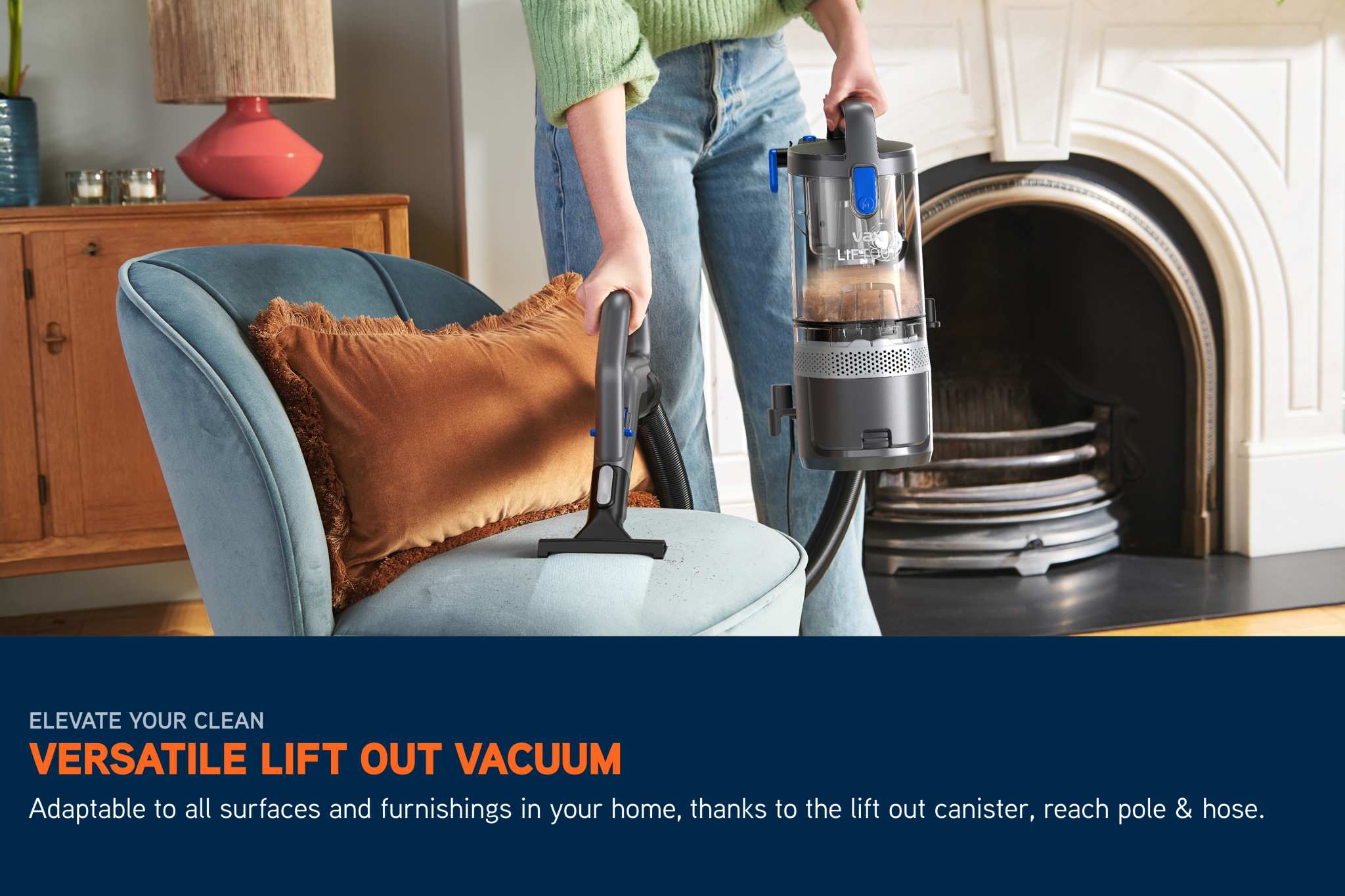 The VAX LiftOut Pet is a versatile lift out vacuum, adaptable to all surfaces and furnishings in your home, thanks to the lift out canister, reach pole and hose. 
