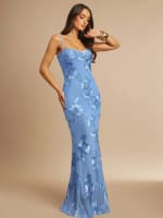 Vestido largo celeste con cinta celeste